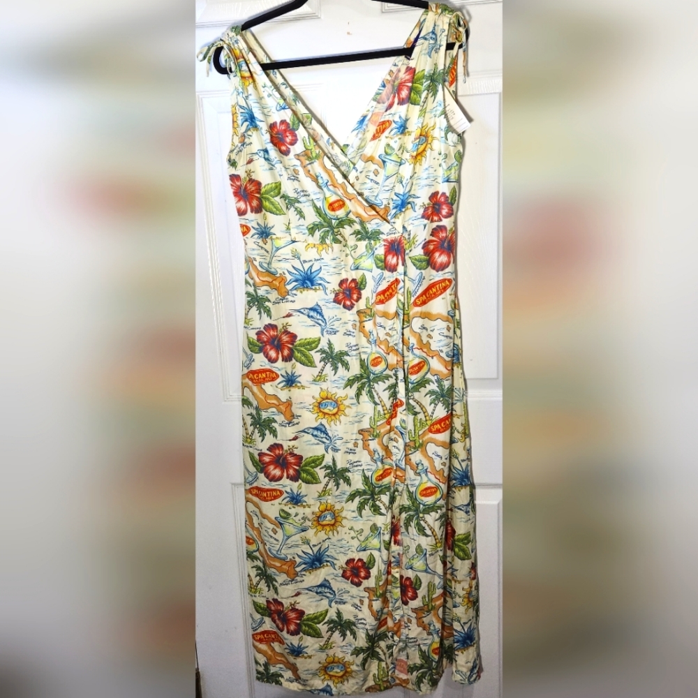 NWT SPA Globetrotter tropical print faux wrap dress women's size Large